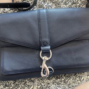 Rebecca Minkoff Black Leather Clutch Crossbody w/ Silver Clip Hardware